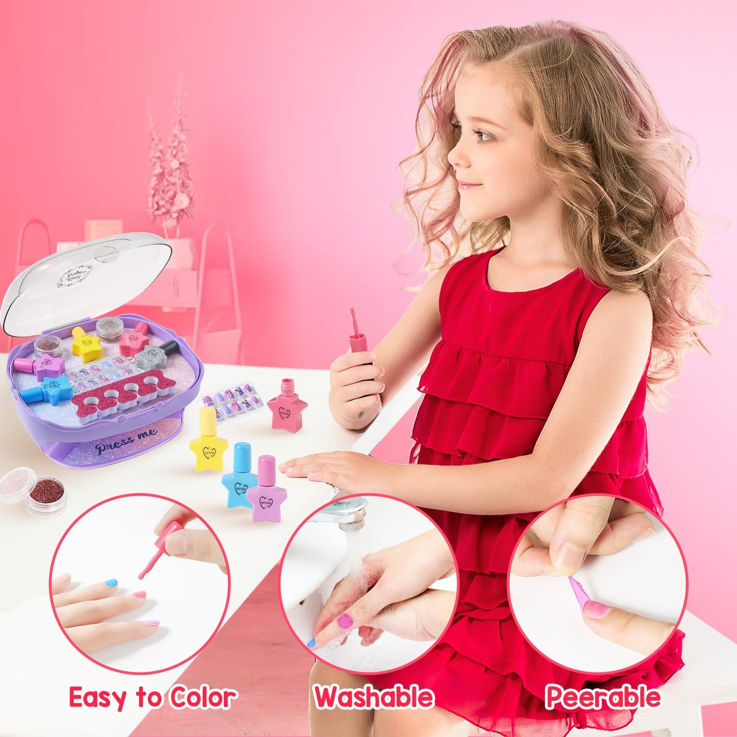 RIANEAN Girls Nail Polish Set Purple – Safe Creative Kit for Ages 5-10