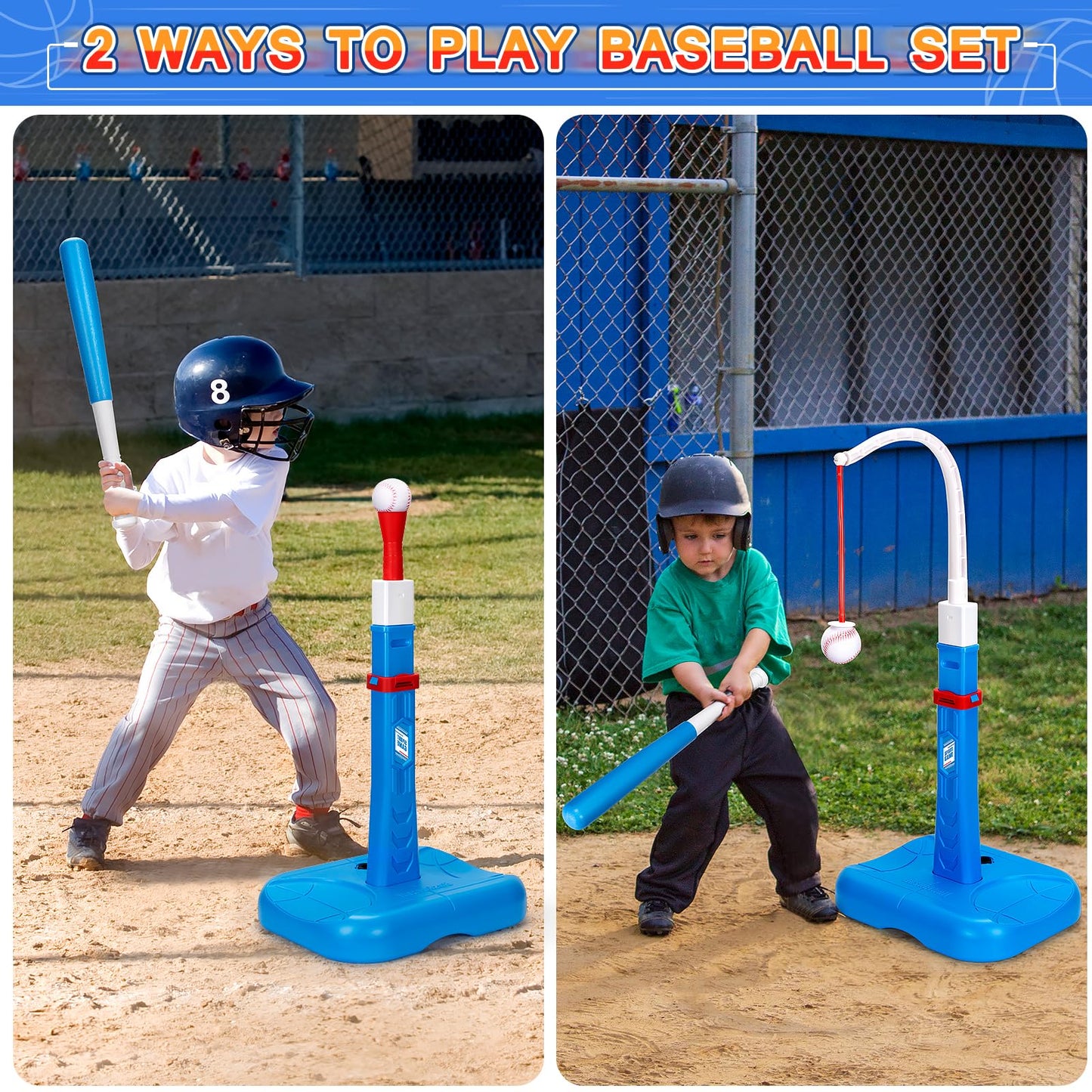 RIANEAN 3-in-1 Kids Basketball Hoop & T Ball Set — Adjustable Indoor/Outdoor Play