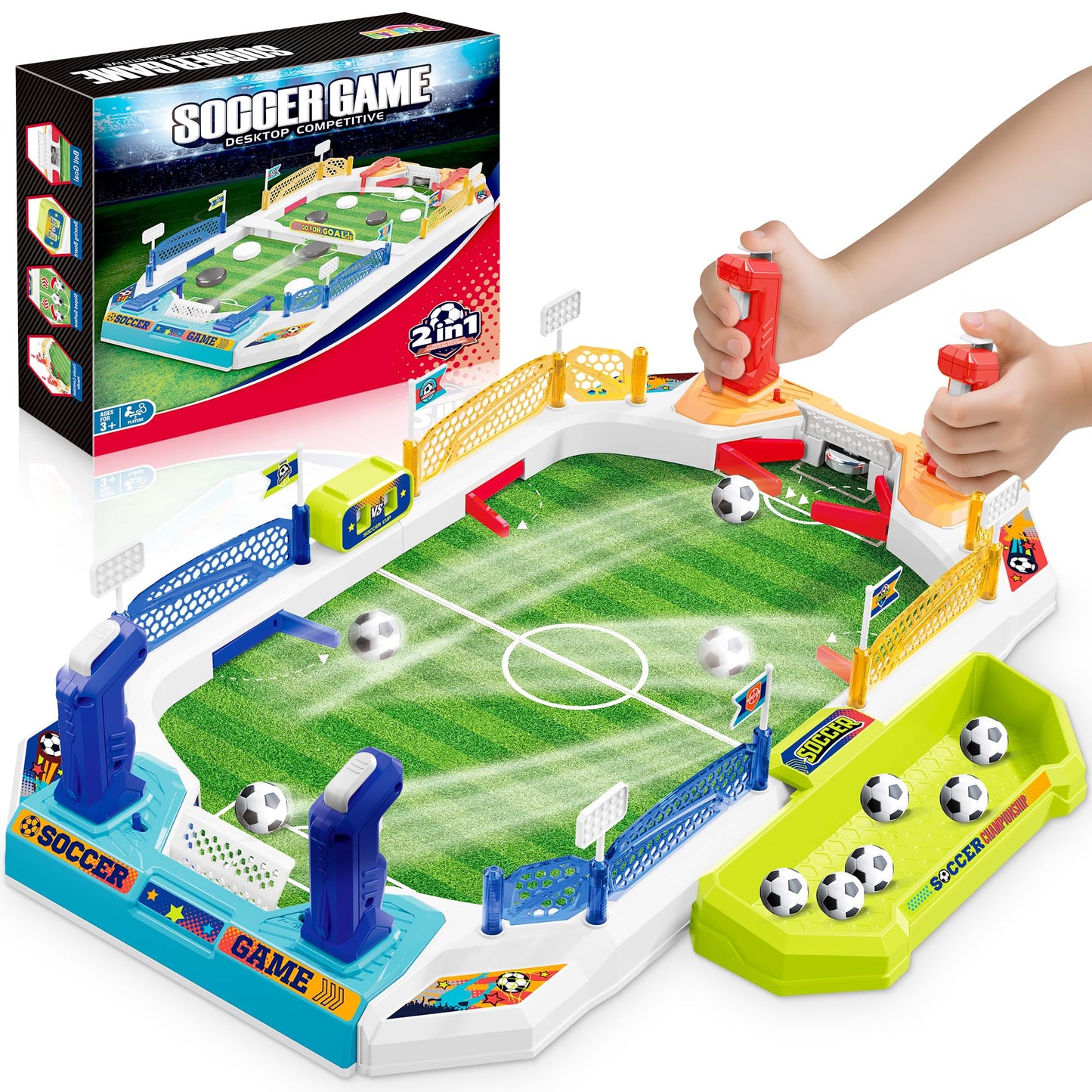 RIANEAN Mini Soccer Board Game for Kids – 2-in-1 Table Soccer & Slingshot Puck