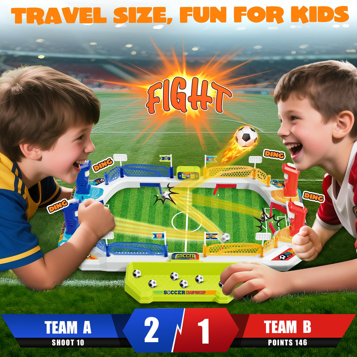 RIANEAN Mini Soccer Board Game for Kids – 2-in-1 Table Soccer & Slingshot Puck
