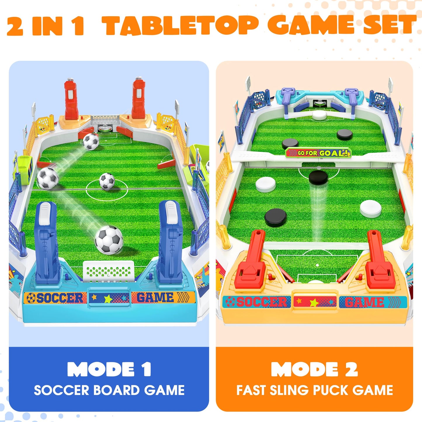RIANEAN Mini Soccer Board Game for Kids – 2-in-1 Table Soccer & Slingshot Puck