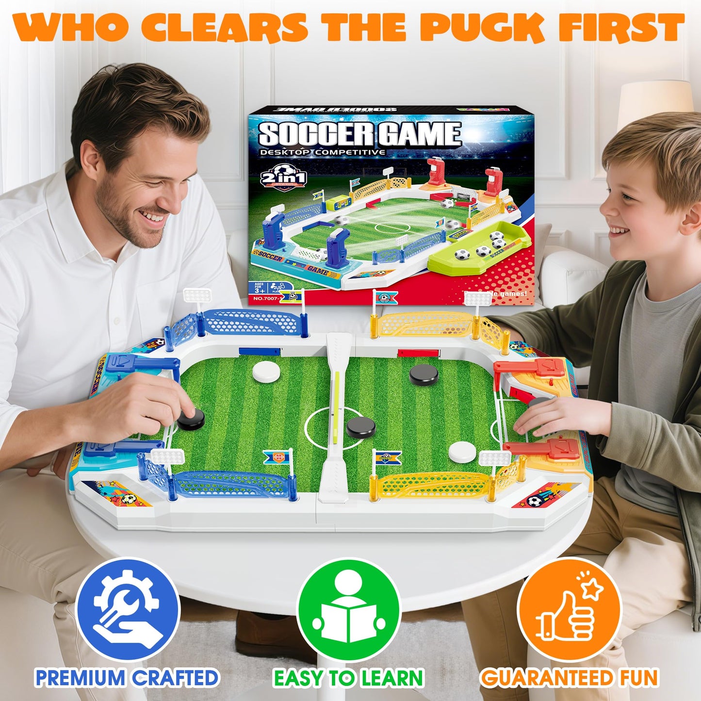 RIANEAN Mini Soccer Board Game for Kids – 2-in-1 Table Soccer & Slingshot Puck