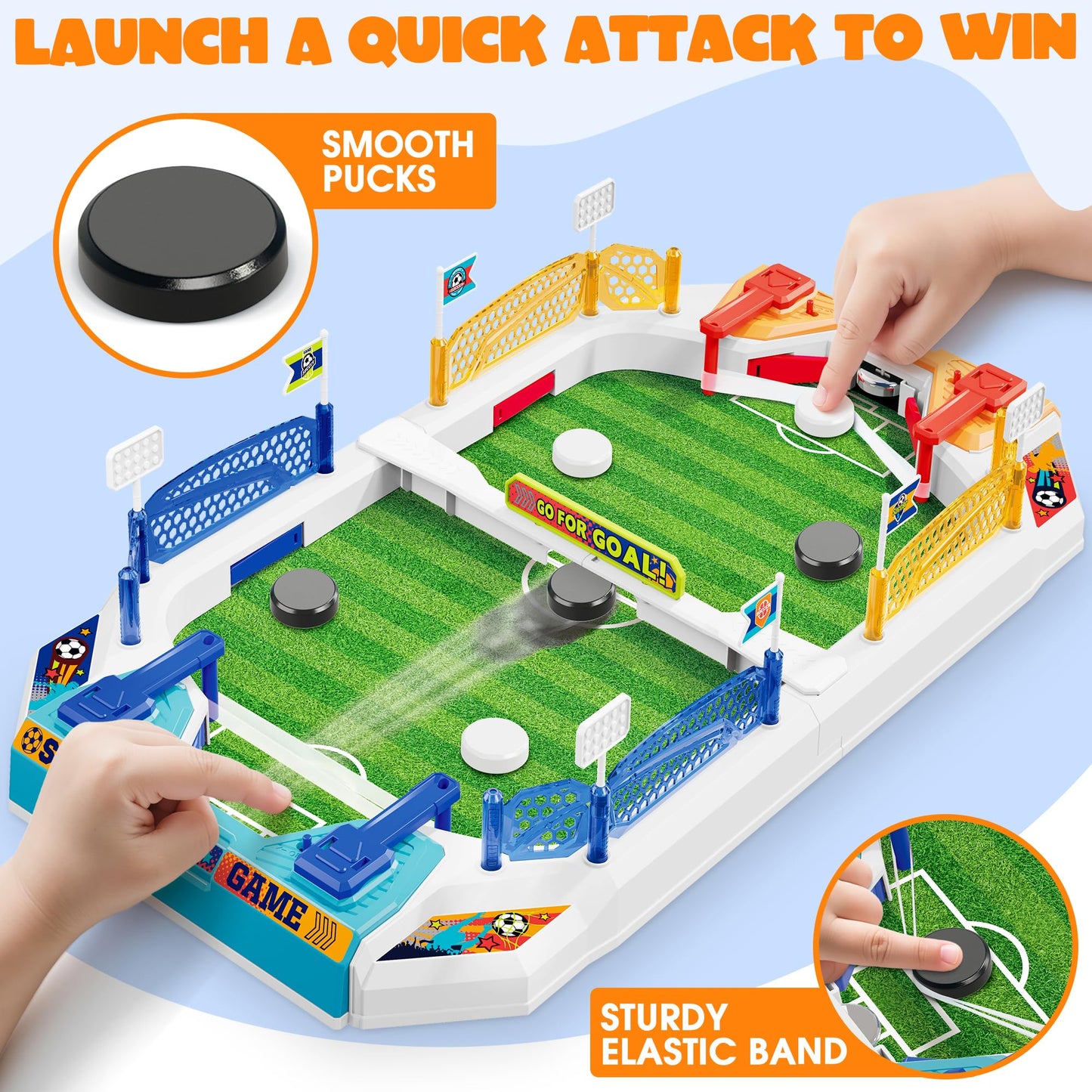 RIANEAN Mini Soccer Board Game for Kids – 2-in-1 Table Soccer & Slingshot Puck