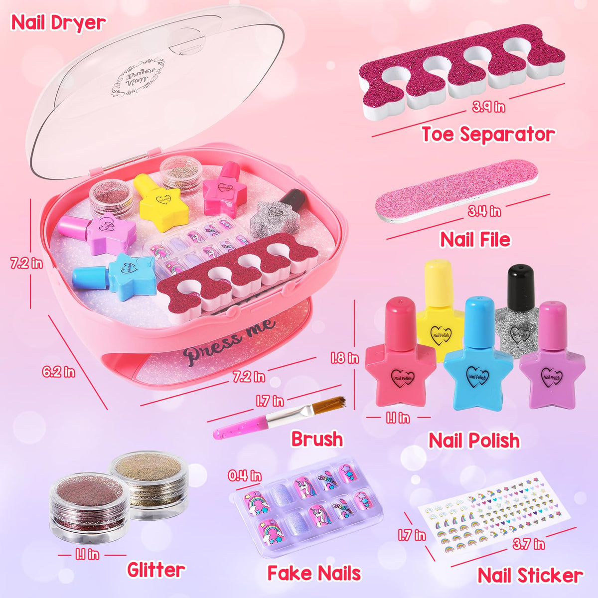 RIANEAN Girls Nail Polish Set for Ages 5-10 | Safe Peelable Polish & Dryer