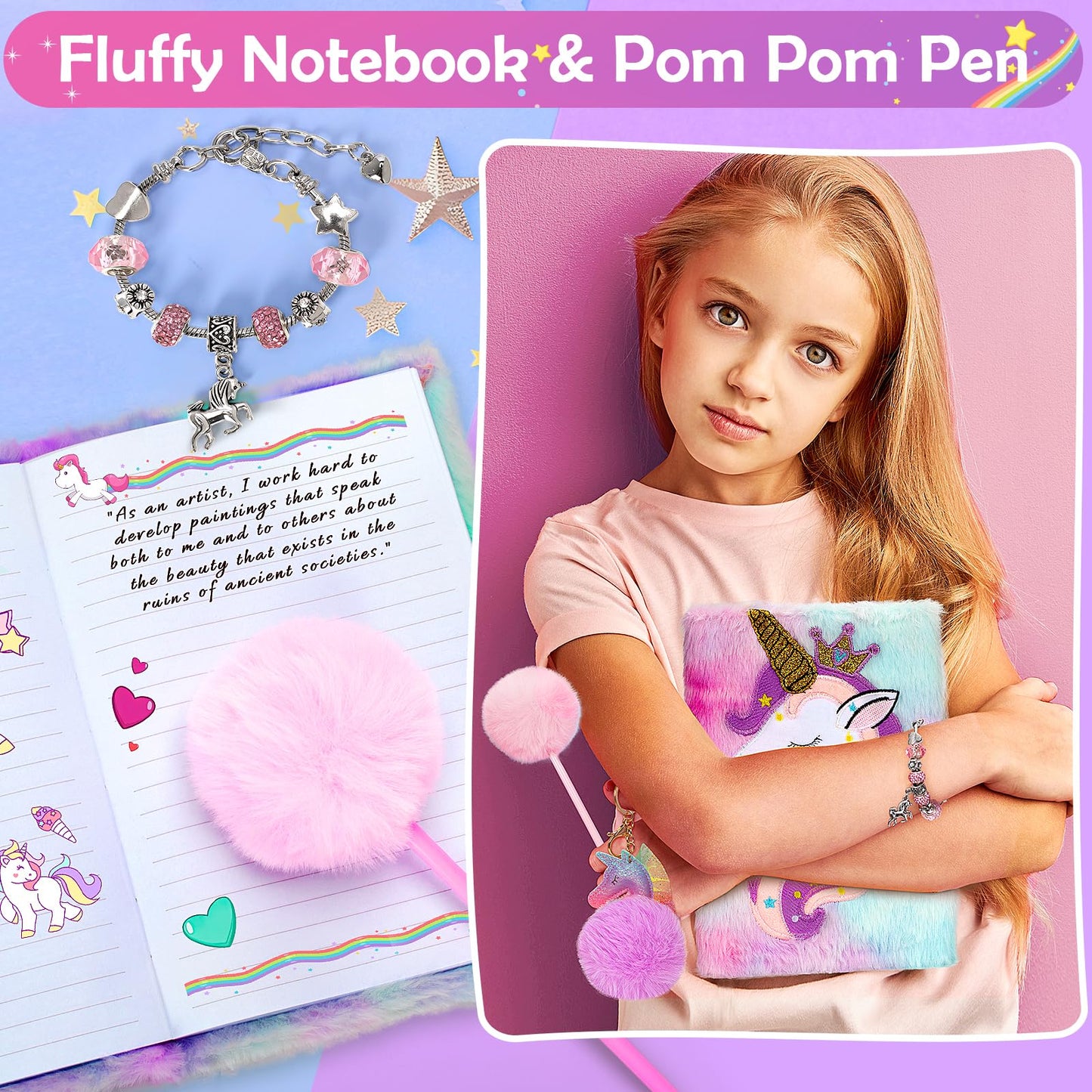 RIANEAN Unicorn Gifts for Girls: Light-Up Plush, Diary & Water Bottle