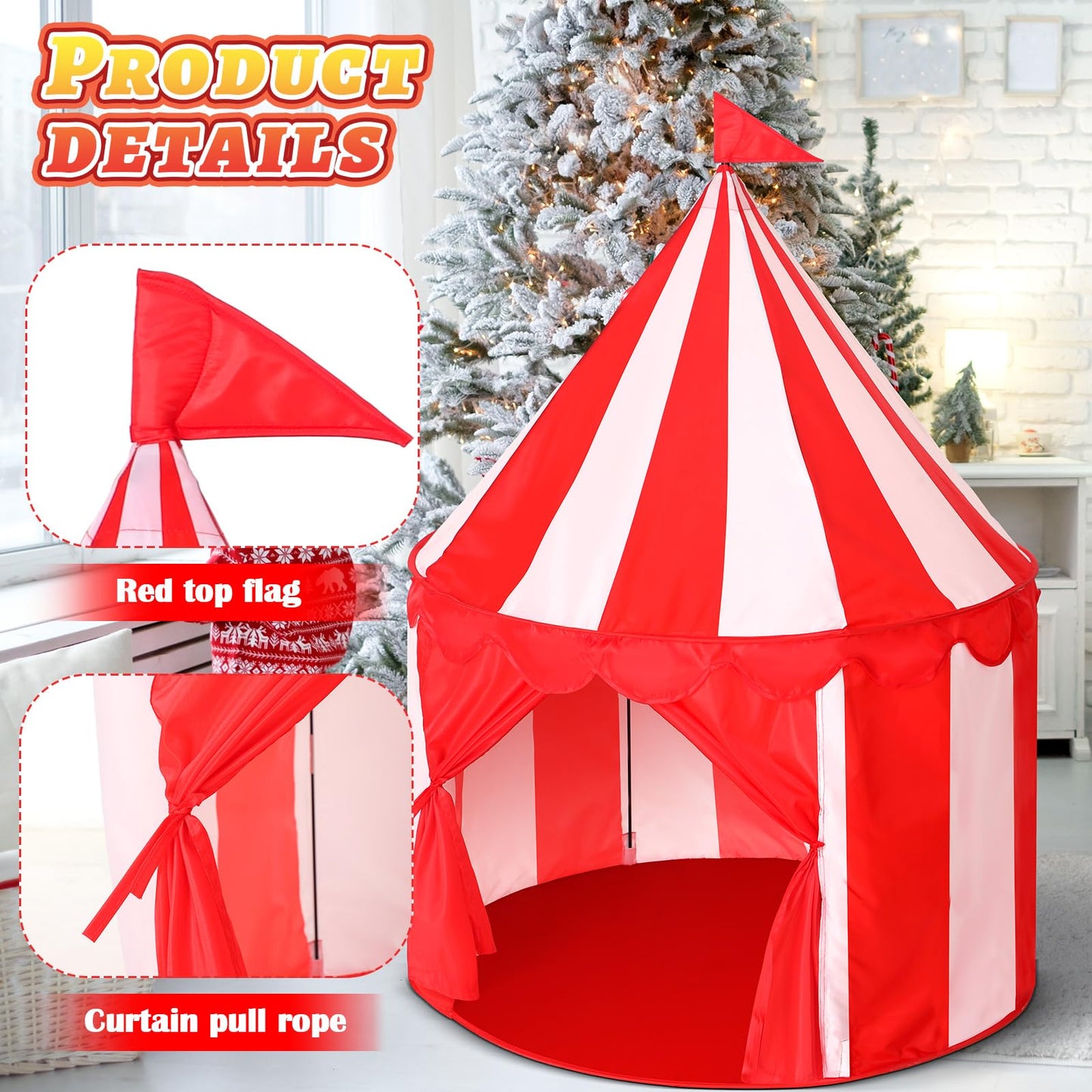 Ribbonlic Circus Tent Red Floor Play Tent – Large Indoor/Outdoor Playhouse