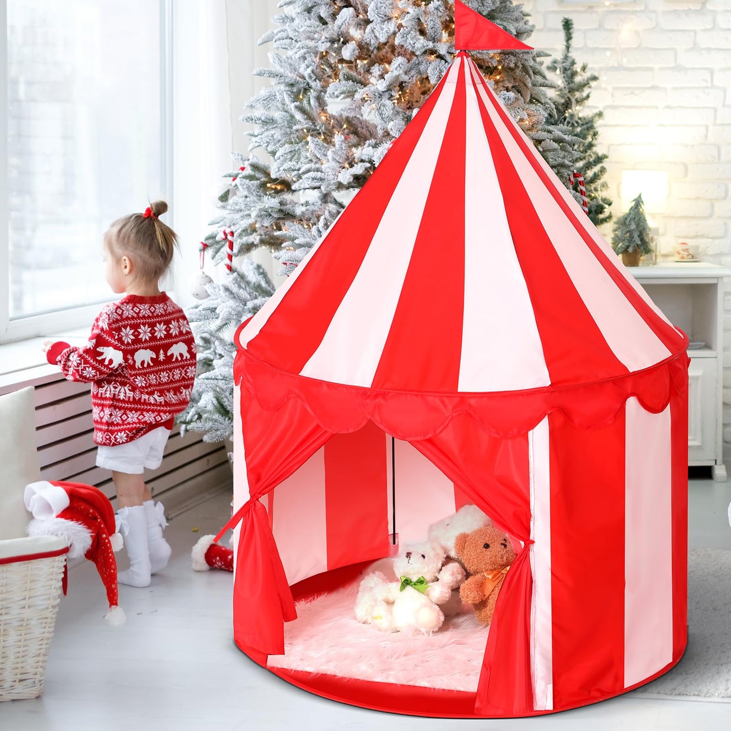 Ribbonlic Circus Tent Red Floor Play Tent – Large Indoor/Outdoor Playhouse