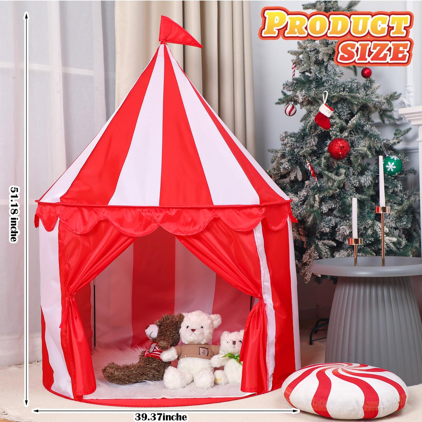 Ribbonlic Circus Tent Red Floor Play Tent – Large Indoor/Outdoor Playhouse