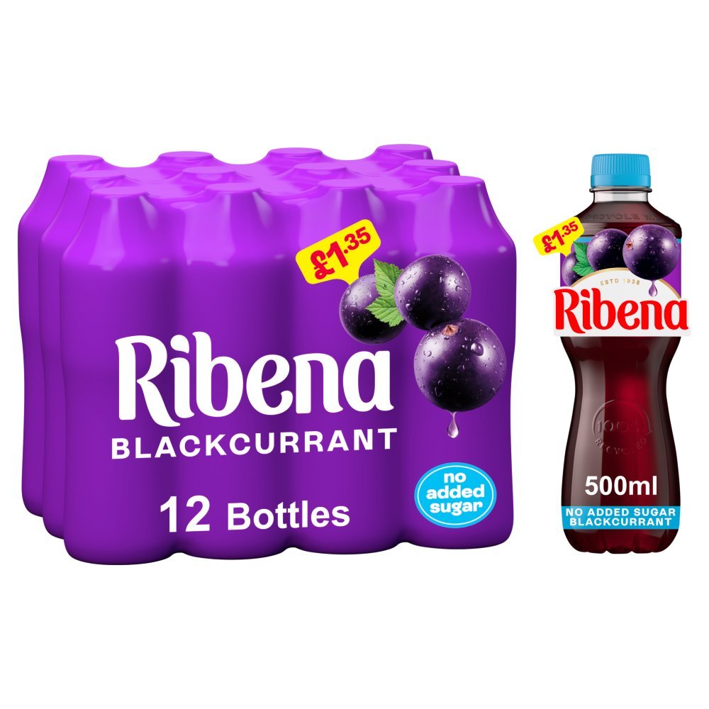 Ribena Blackcurrant NO ADDED SUGAR Juice Drink 500ml (Case of 12)