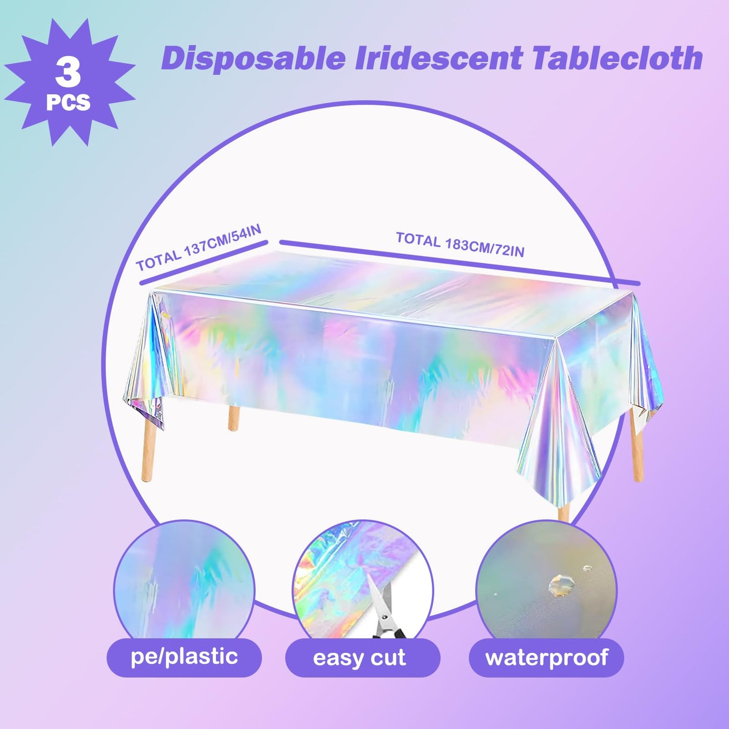 Ricawa 8-Piece Iridescent Disco-Holographic Party Decorations – Love-Heart Garland Banner, Disposable Laser Tablecloth, Tinsel Fringe Curtains | Birthday & Retro Themed Decor