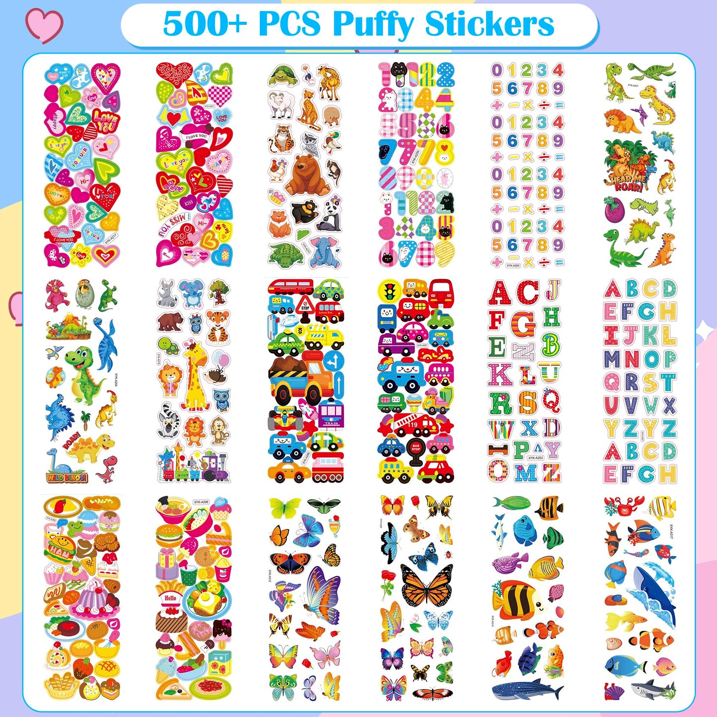 Riccioofy Puffy Stickers – 500+ 3D Kids Stickers Pack for 2–4 Year Olds | Christmas Crafts & Classroom Fun