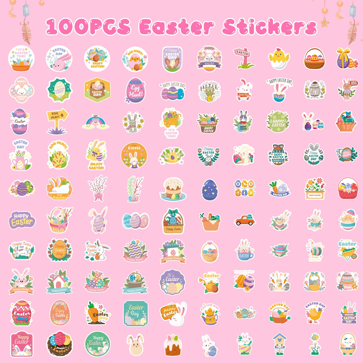 Riccioofy Easter Sticker Pack – 100+ Bunny Vinyl Stickers for Kids’ Crafts & Basket Filler
