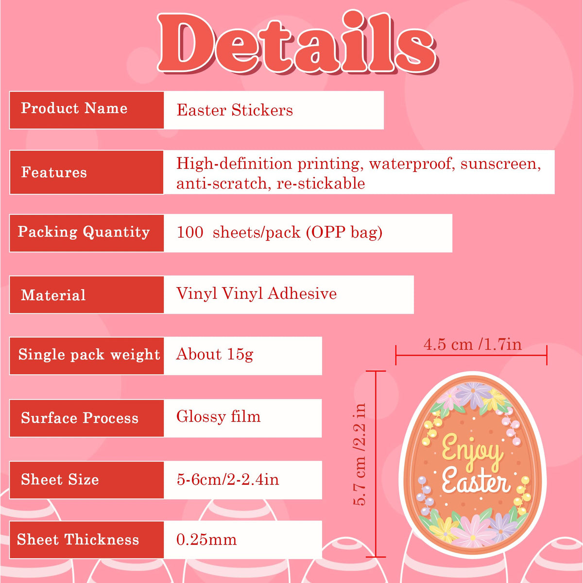 Riccioofy Easter Sticker Pack – 100+ Bunny Vinyl Stickers for Kids’ Crafts & Basket Filler