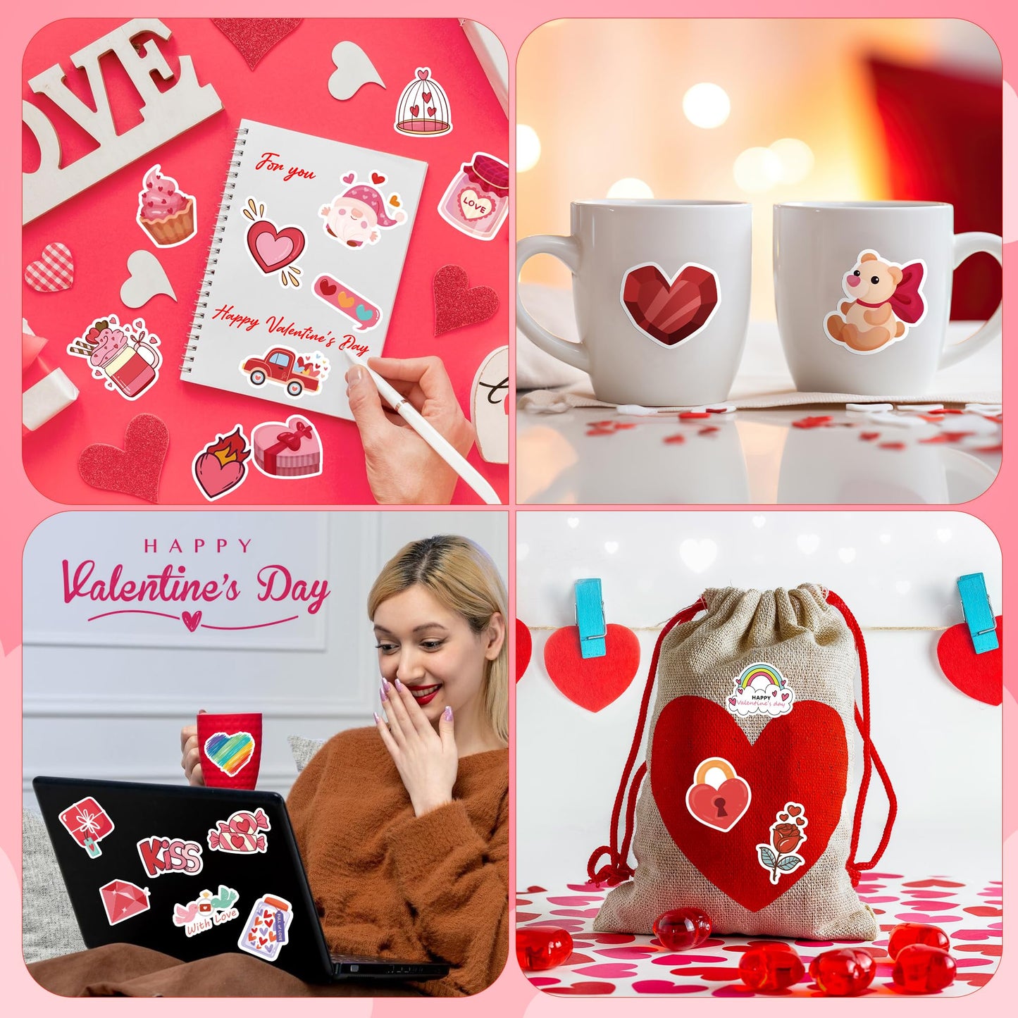 Riccioofy Valentines Stickers – 100 Pcs for Kids, Classroom Gifts, Heart Designs