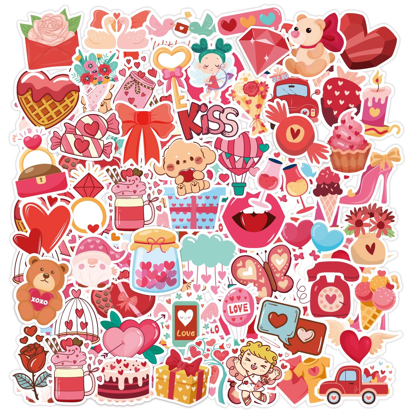 Riccioofy Valentines Stickers – 100 Pcs for Kids, Classroom Gifts, Heart Designs