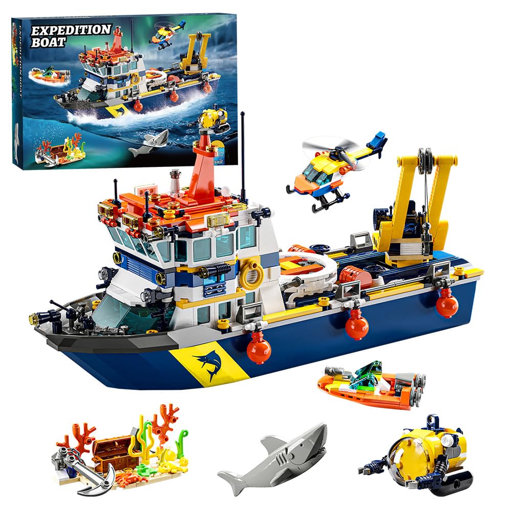 RiceBlock 782-Piece City Ship Building Blocks Set – Ocean Exploration Kit