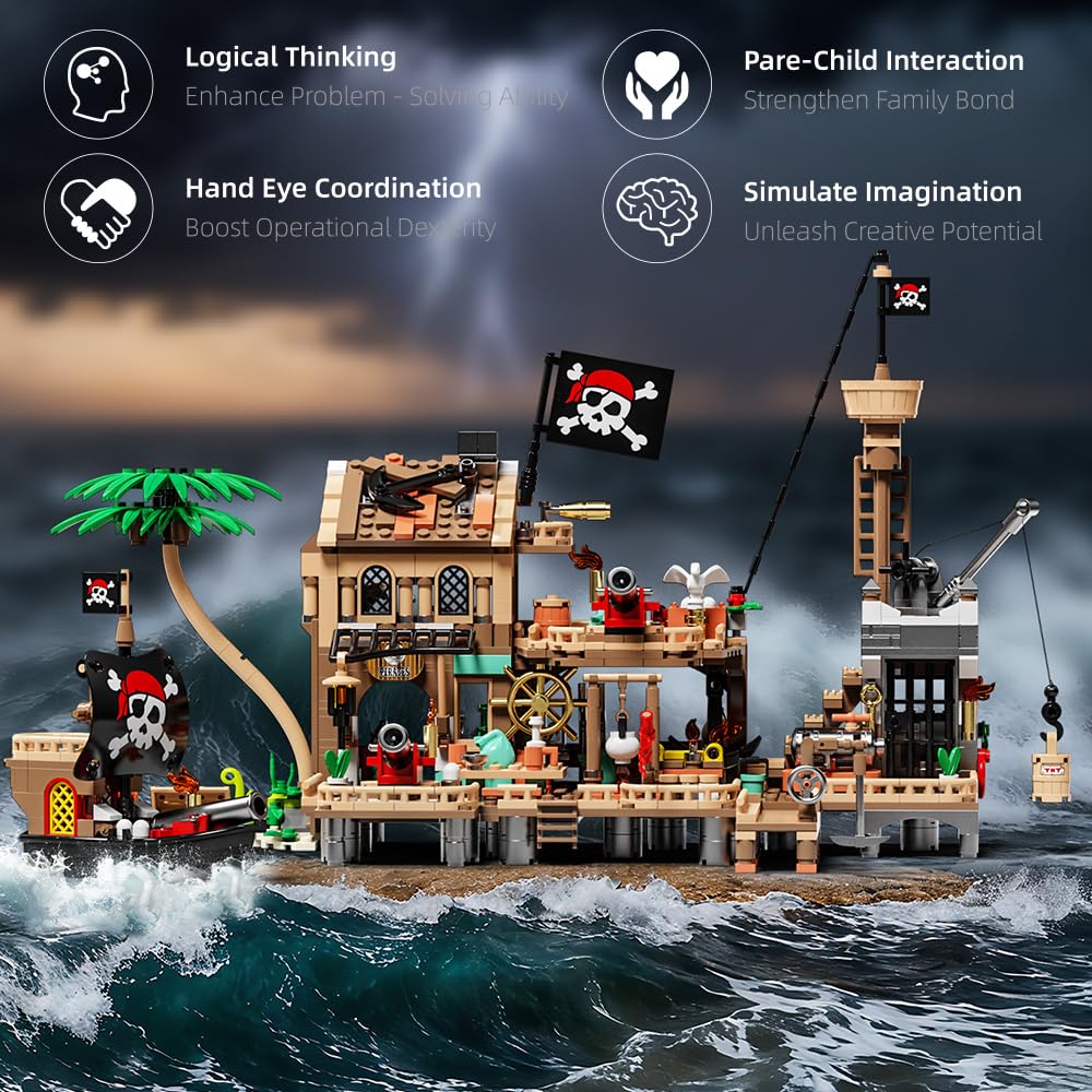RiceBlock Pirate Town House Building Sets – 943 Pieces | Pirate Wharf Supply Center