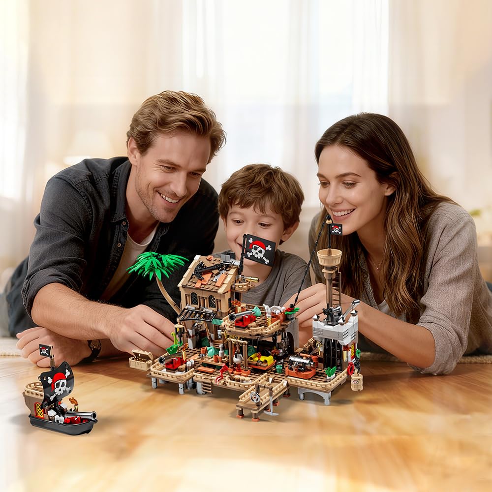 RiceBlock Pirate Town House Building Sets – 943 Pieces | Pirate Wharf Supply Center
