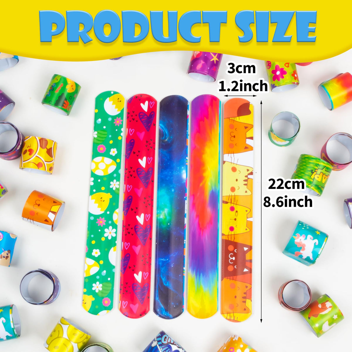 RICEDUO 60-Count Slap Bracelets for Kids – 30 Styles Colorful Wristbands | Party Favors & Classroom Prizes
