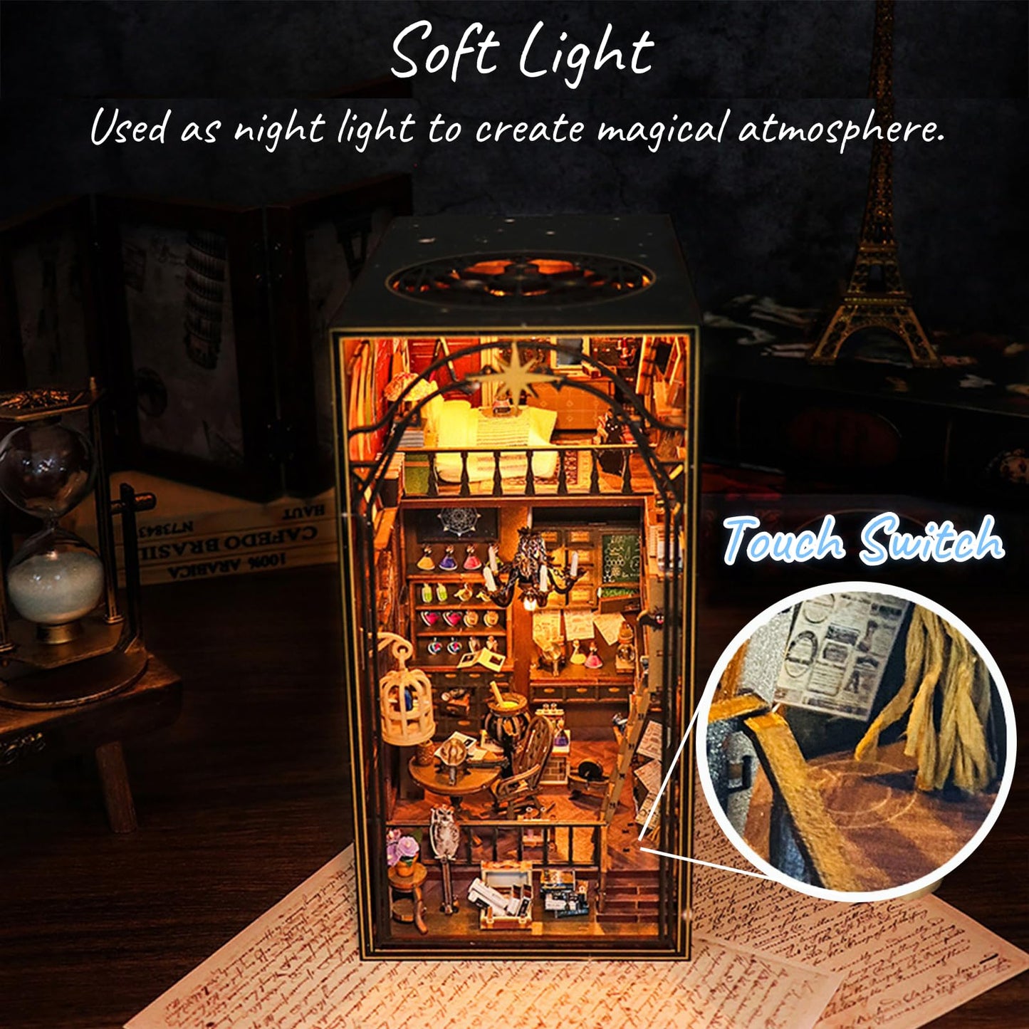 RICFURPET Mira DIY Book Nook Kit with Music Box | 3D Wooden Dollhouse with LED
