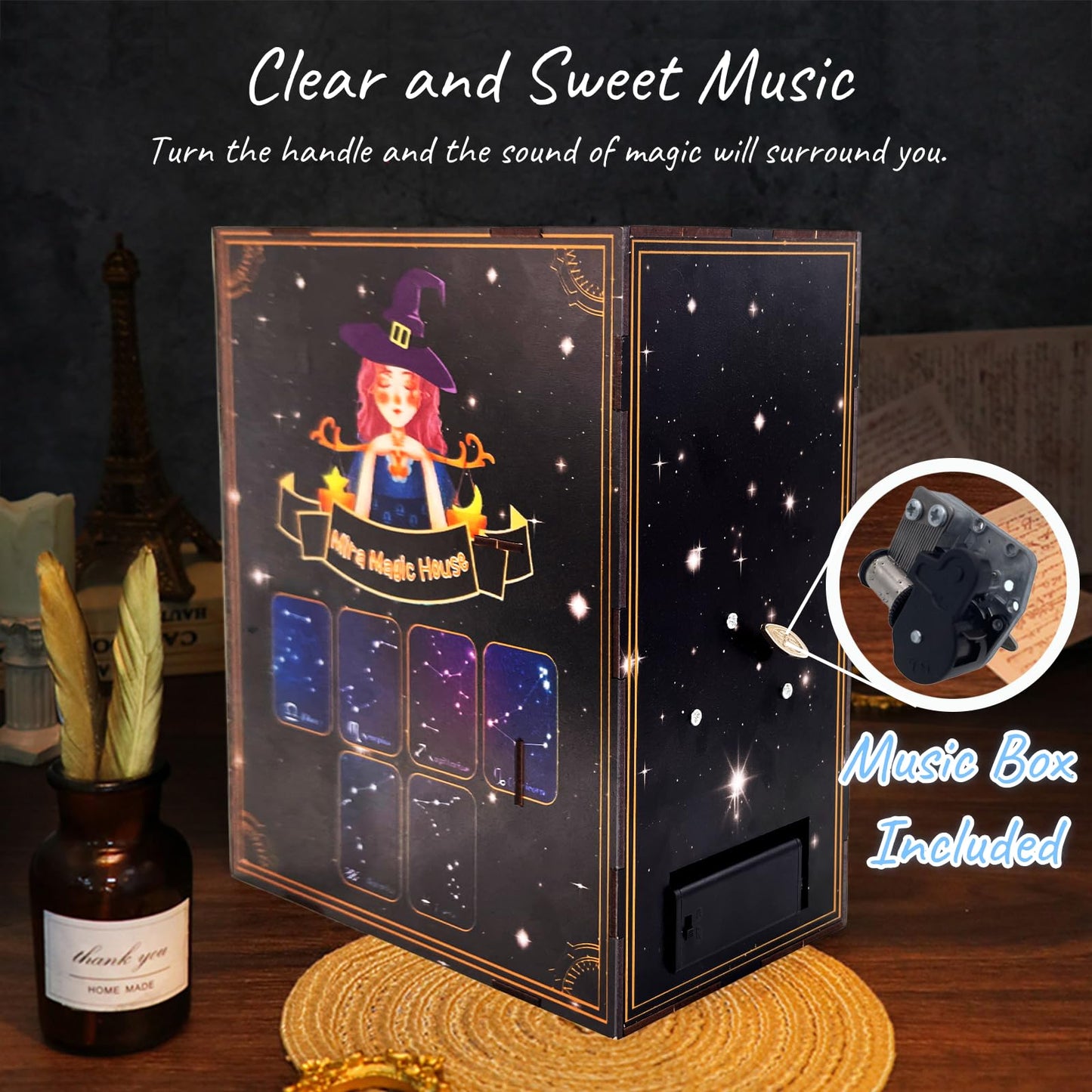 RICFURPET Mira DIY Book Nook Kit with Music Box | 3D Wooden Dollhouse with LED