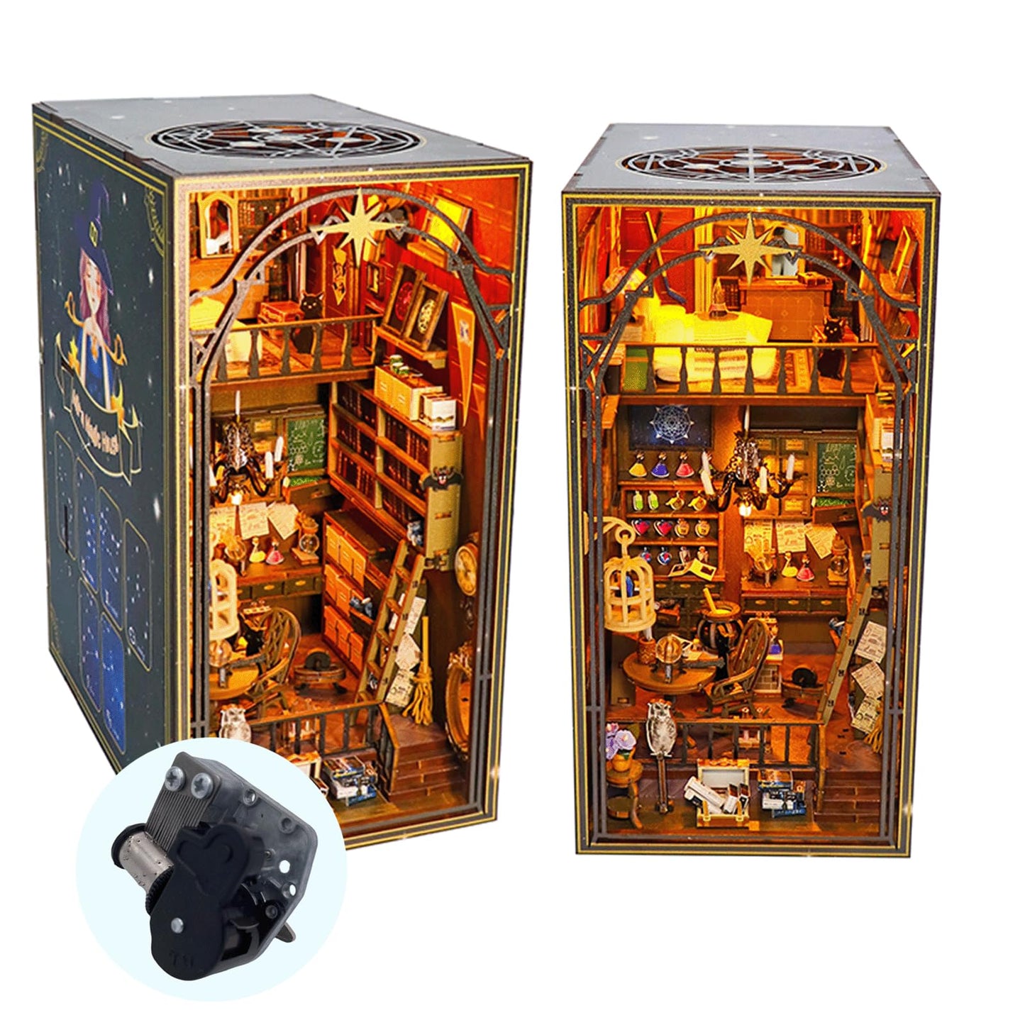 RICFURPET Mira DIY Book Nook Kit with Music Box | 3D Wooden Dollhouse with LED