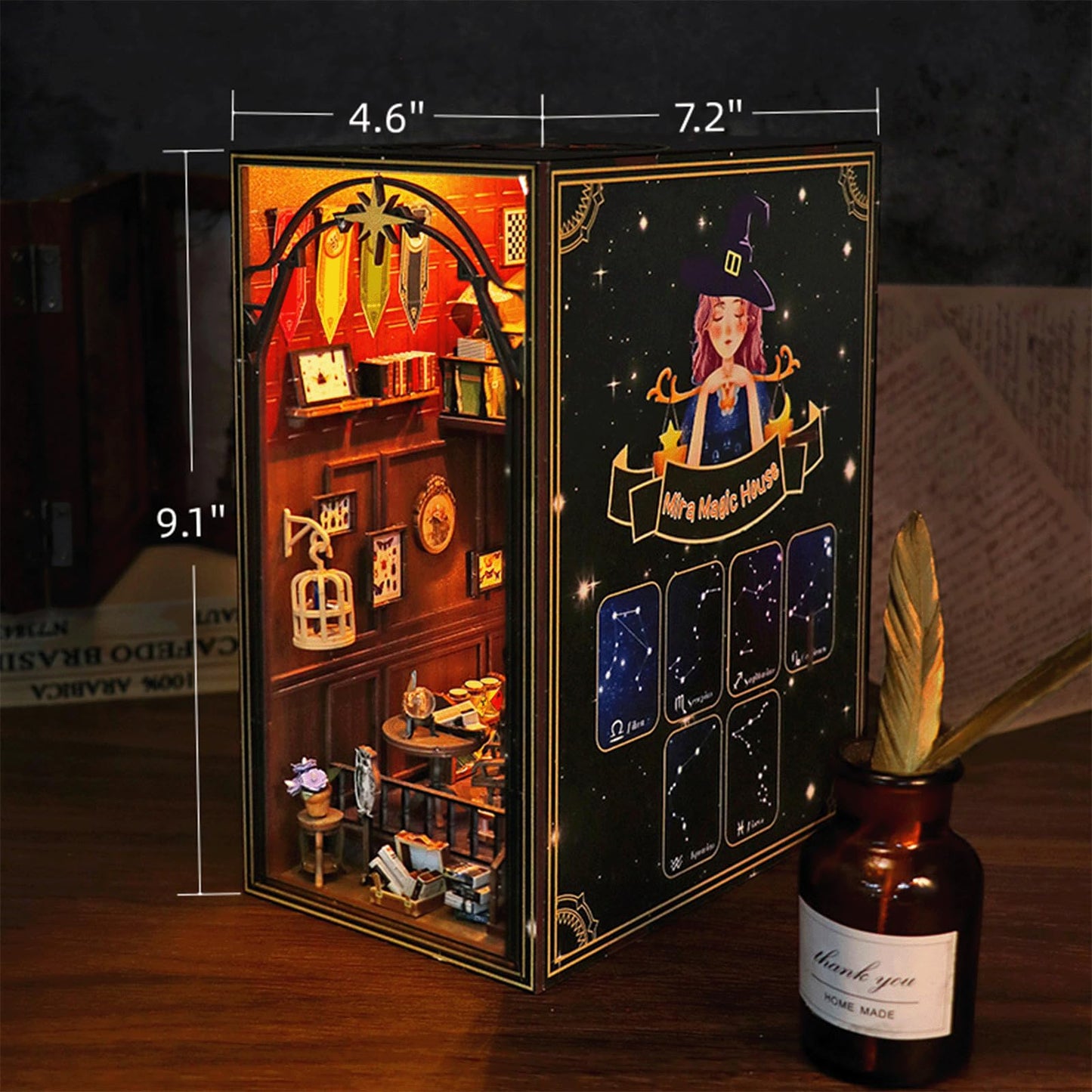 RICFURPET Mira DIY Book Nook Kit with Music Box | 3D Wooden Dollhouse with LED