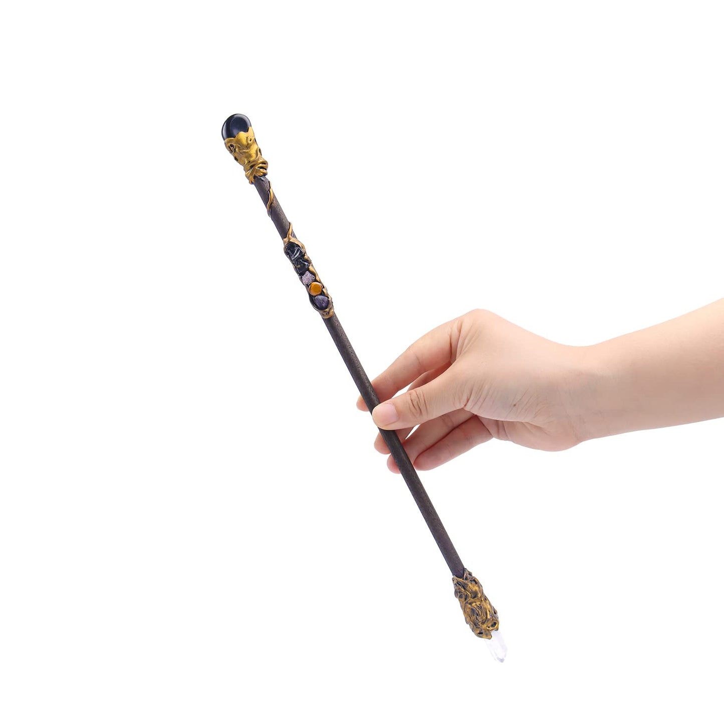 Rich Boxer Fine Handcrafted Crystal Magic Wand – Wooden Handle Gemstone Wand for Witches and Wizards