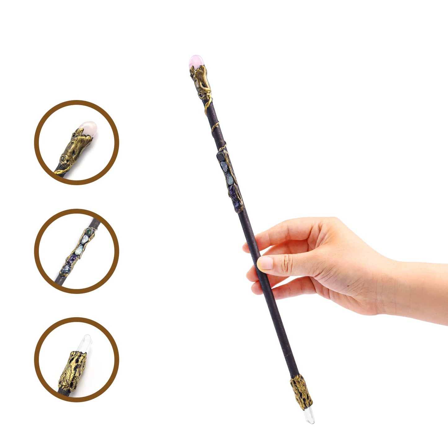Rich Boxer Fine Handcrafted Crystal Magic Wand – Pink & White Gemstone Wand for Witches and Wizards