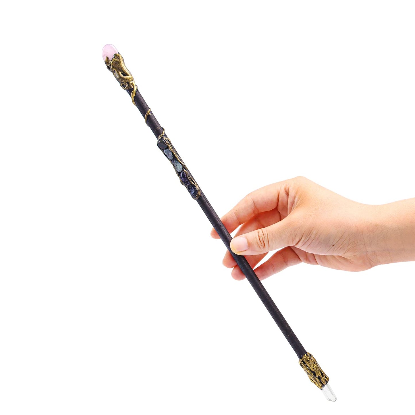 Rich Boxer Fine Handcrafted Crystal Magic Wand – Pink & White Gemstone Wand for Witches and Wizards