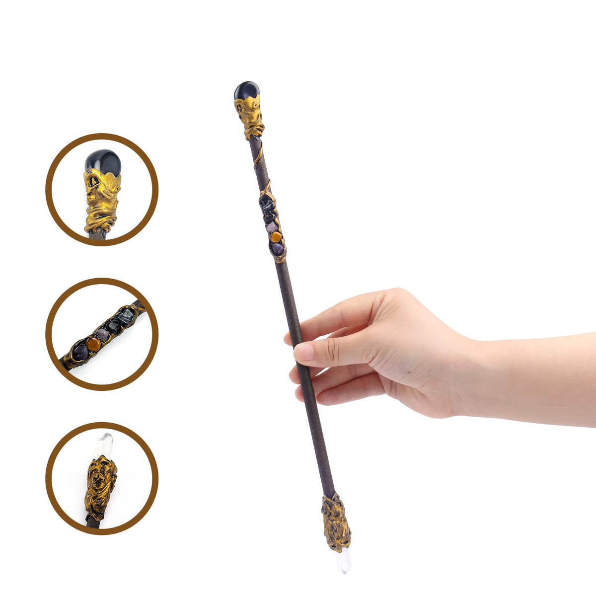 Rich Boxer Fine Handcrafted Crystal Magic Wand – Wooden Handle Gemstone Wand for Witches and Wizards