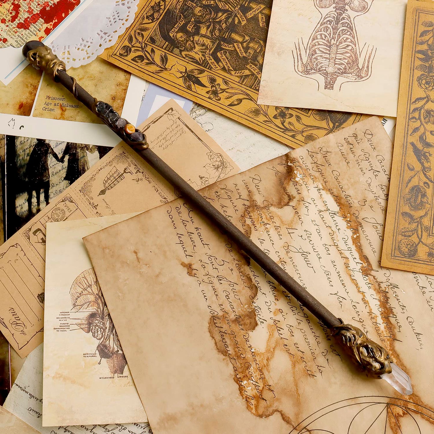 Rich Boxer Fine Handcrafted Crystal Magic Wand – Wooden Handle Gemstone Wand for Witches and Wizards
