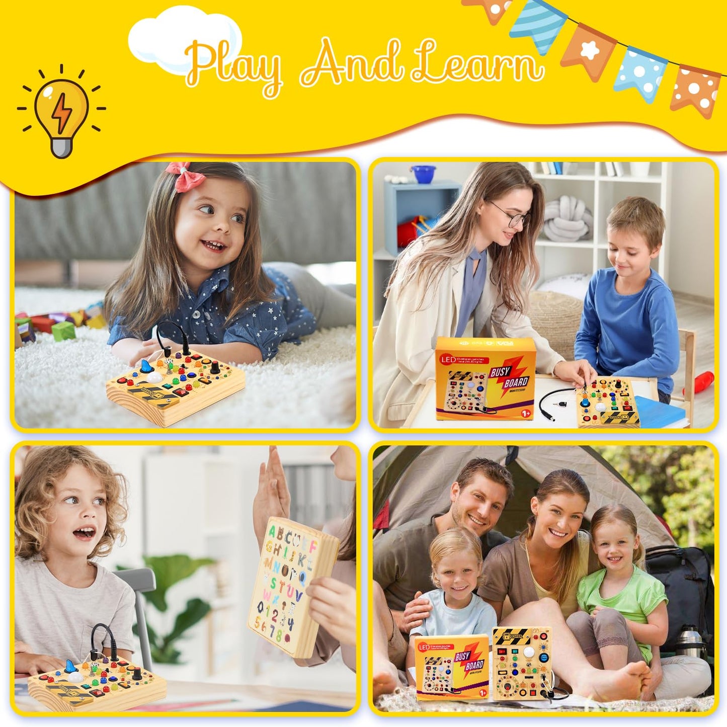 RichBoy Montessori Busy Board 37-in-1 for Toddlers – 24 LED Lights, 6.7×5.3 in Travel Toy