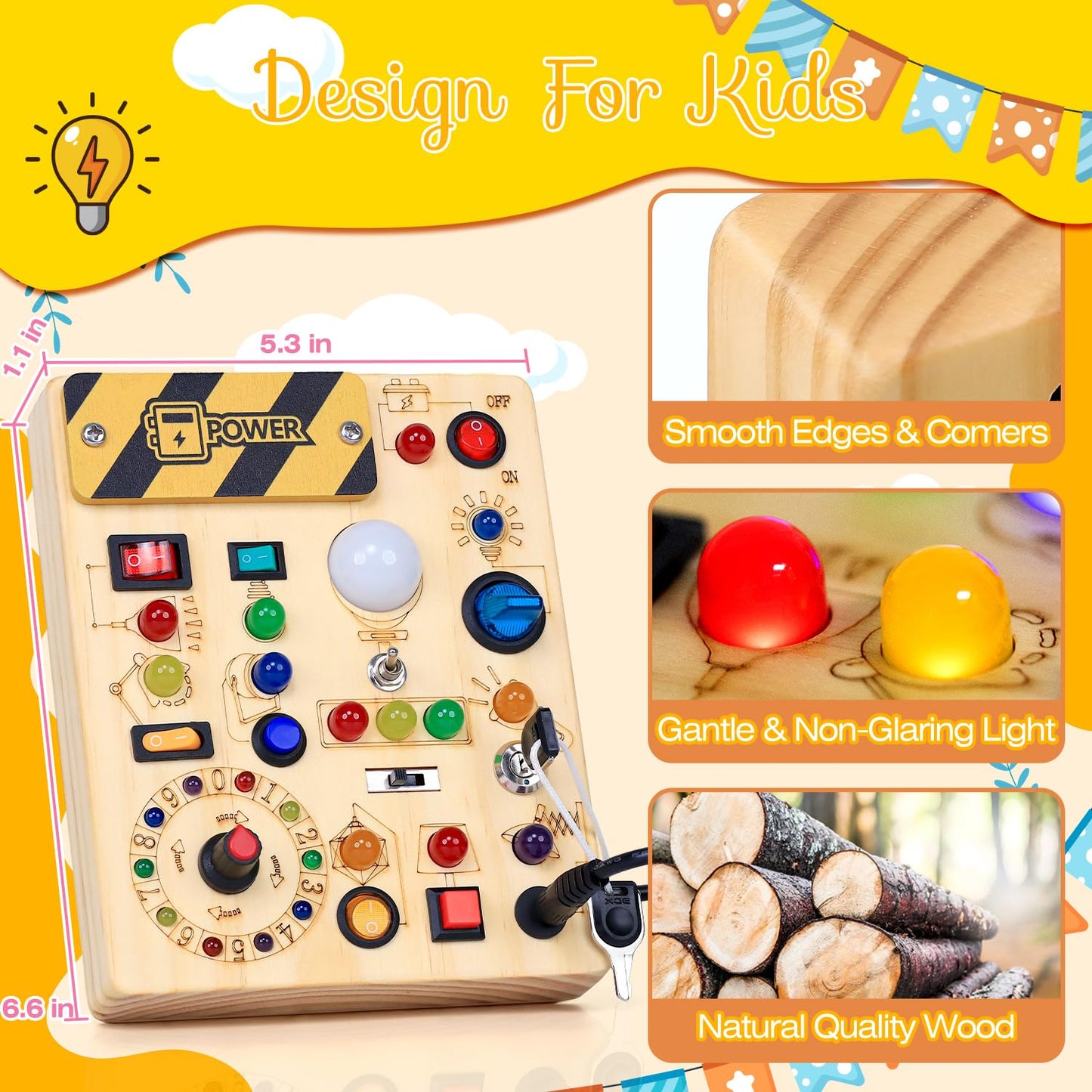 RichBoy Montessori Busy Board 37-in-1 for Toddlers – 24 LED Lights, 6.7×5.3 in Travel Toy