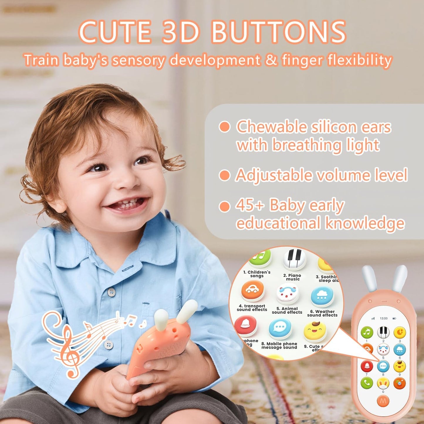Richgv Baby Phone Toy – 12 Functions, Teether & Lights for 6-12 Months