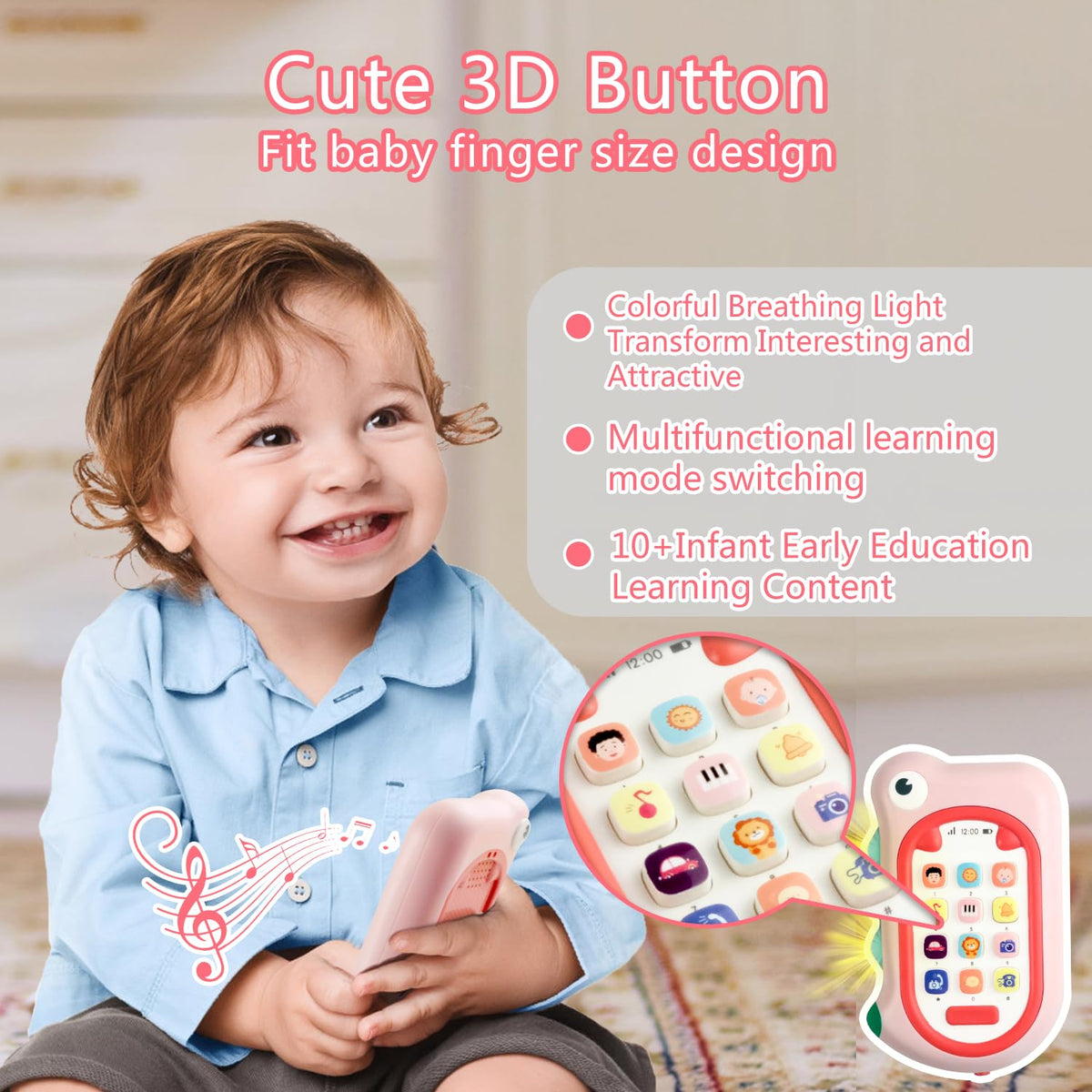 Richgv Dinosaur Baby Phone Toy for Girls 6-12 Months – 80+ Sounds, Color-Changing Lights