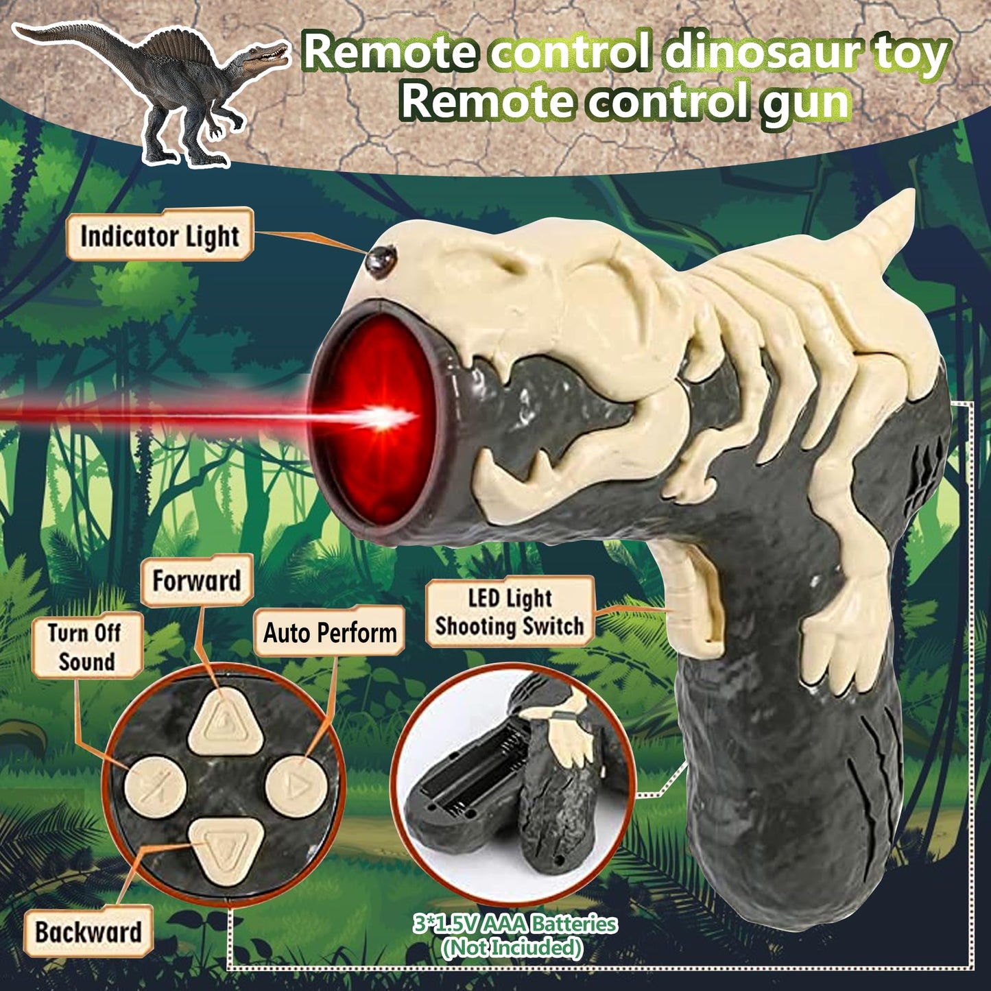 Richgv Upgraded Spinosaurus RC Toy – Glow, Spray, Roar, Walking Dino for Kids 3-8