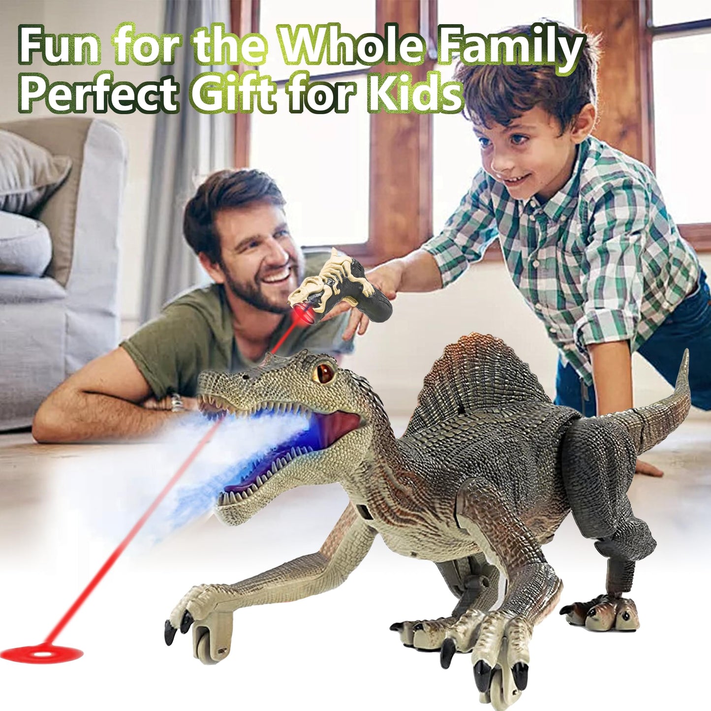 Richgv Upgraded Spinosaurus RC Toy – Glow, Spray, Roar, Walking Dino for Kids 3-8