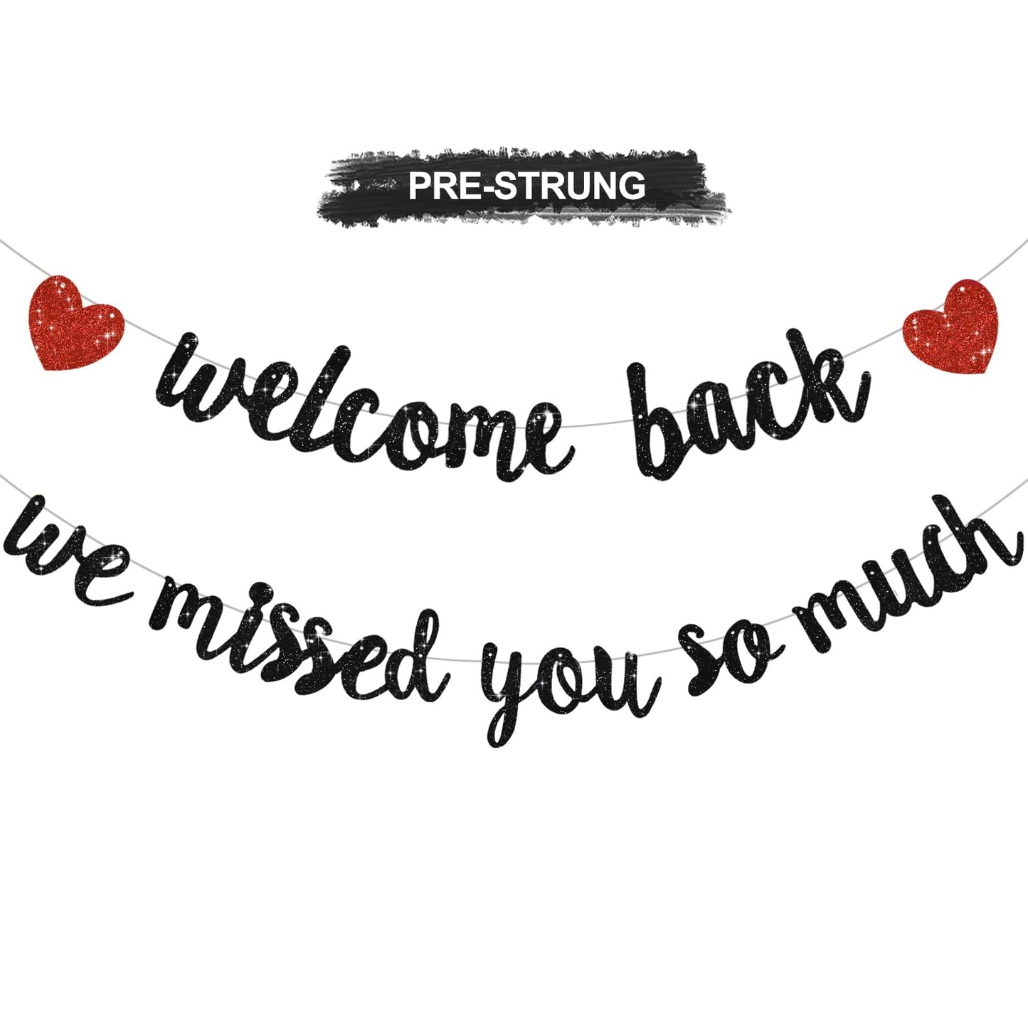 RICHHHA Glitter Black Welcome Back Banner – Pre-assembled, Easy Hang