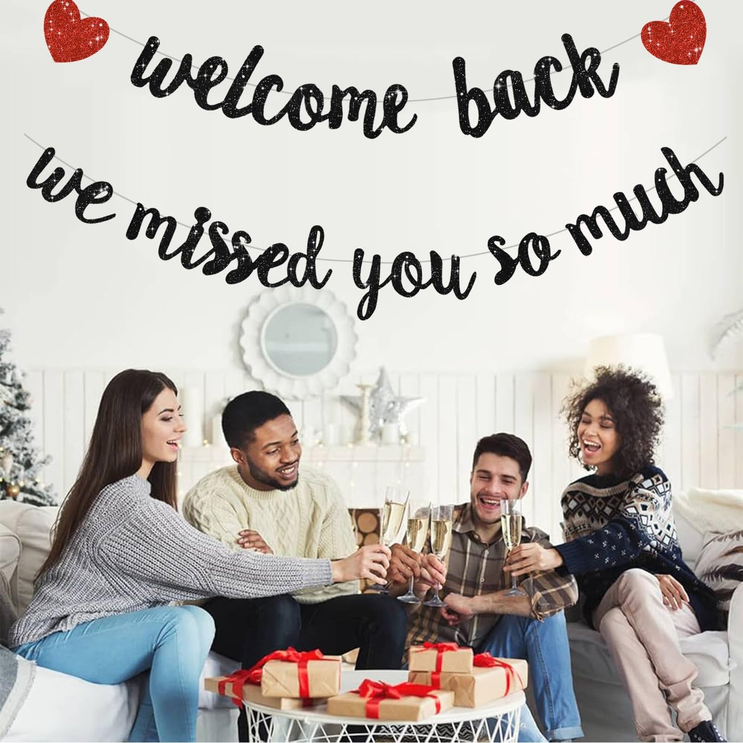 RICHHHA Glitter Black Welcome Back Banner – Pre-assembled, Easy Hang