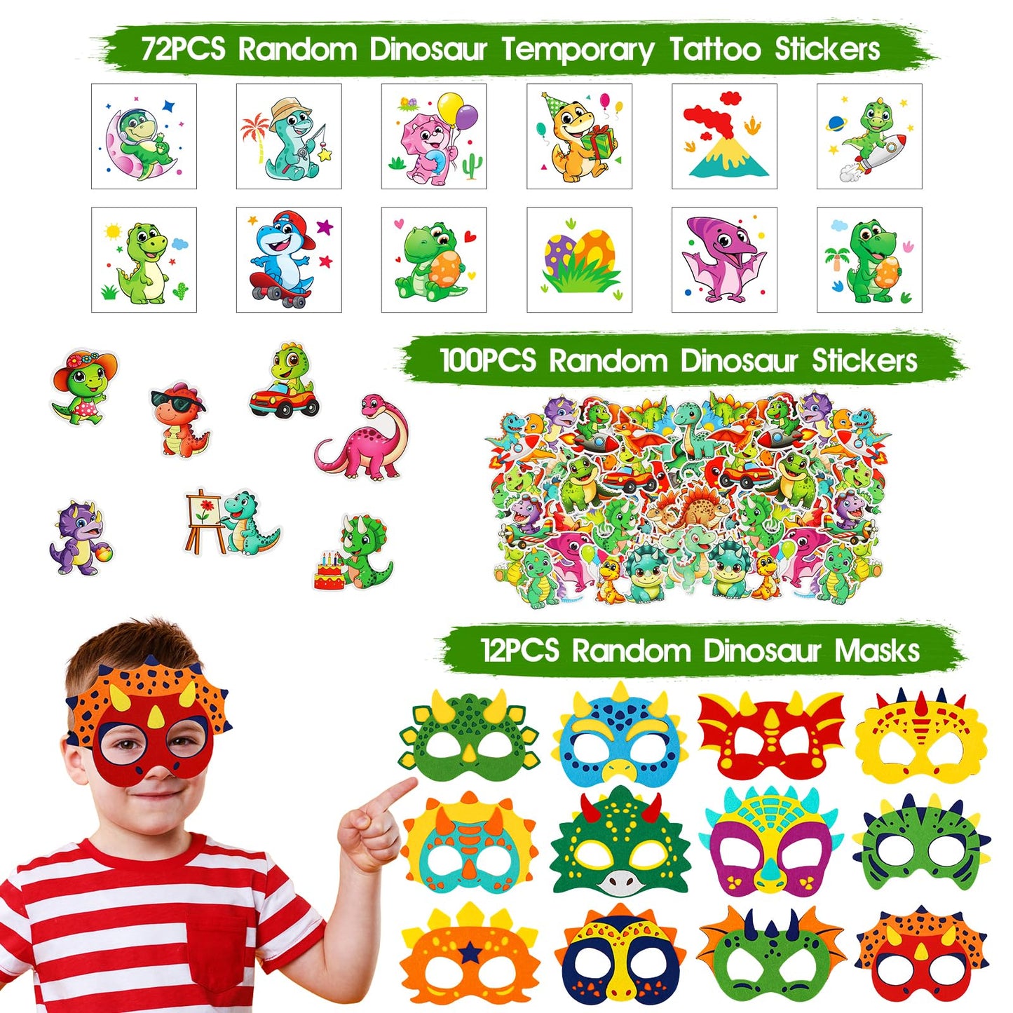 RichSmile 352PCS Dinosaur Party Favors Kit – Bulk Decorations, Stickers, Tattoos & Gifts