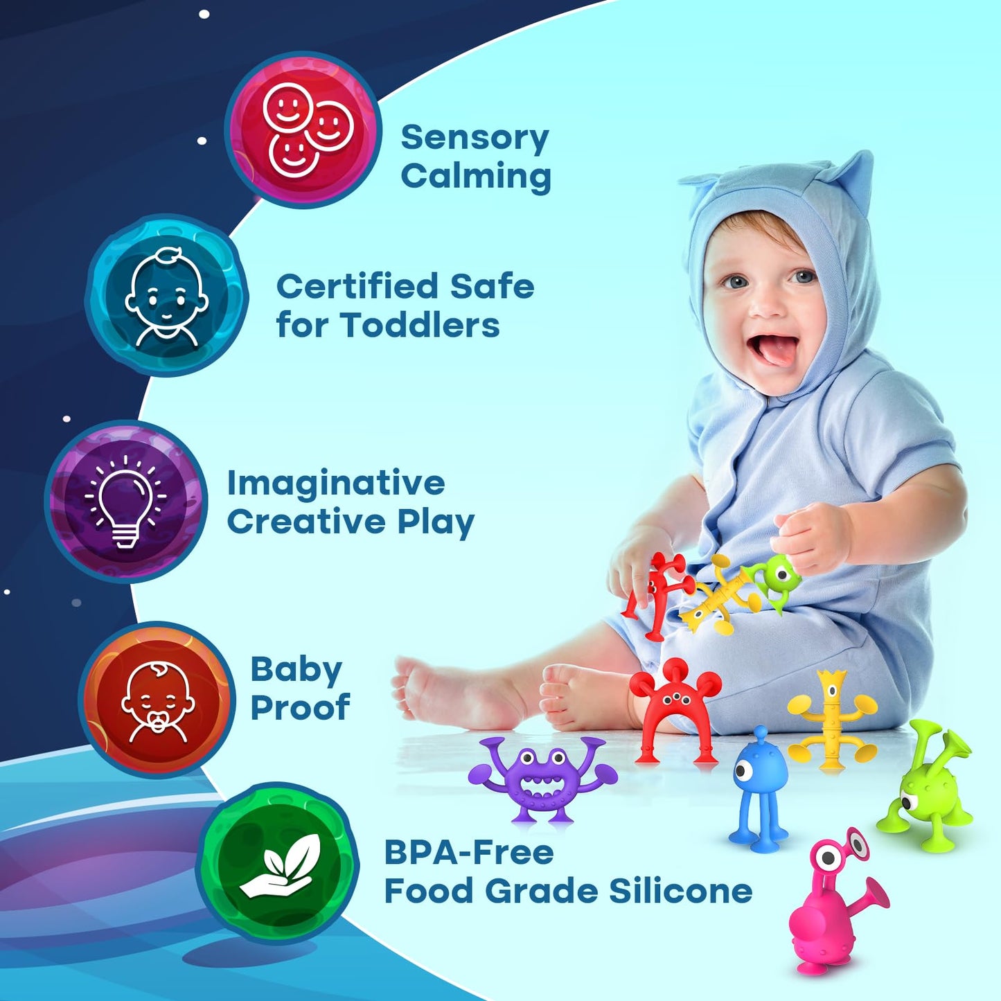 Richtim Suction Toy Toddler Bath Set – 18-Piece No-Hole Silicone Sensory Toys for Kids