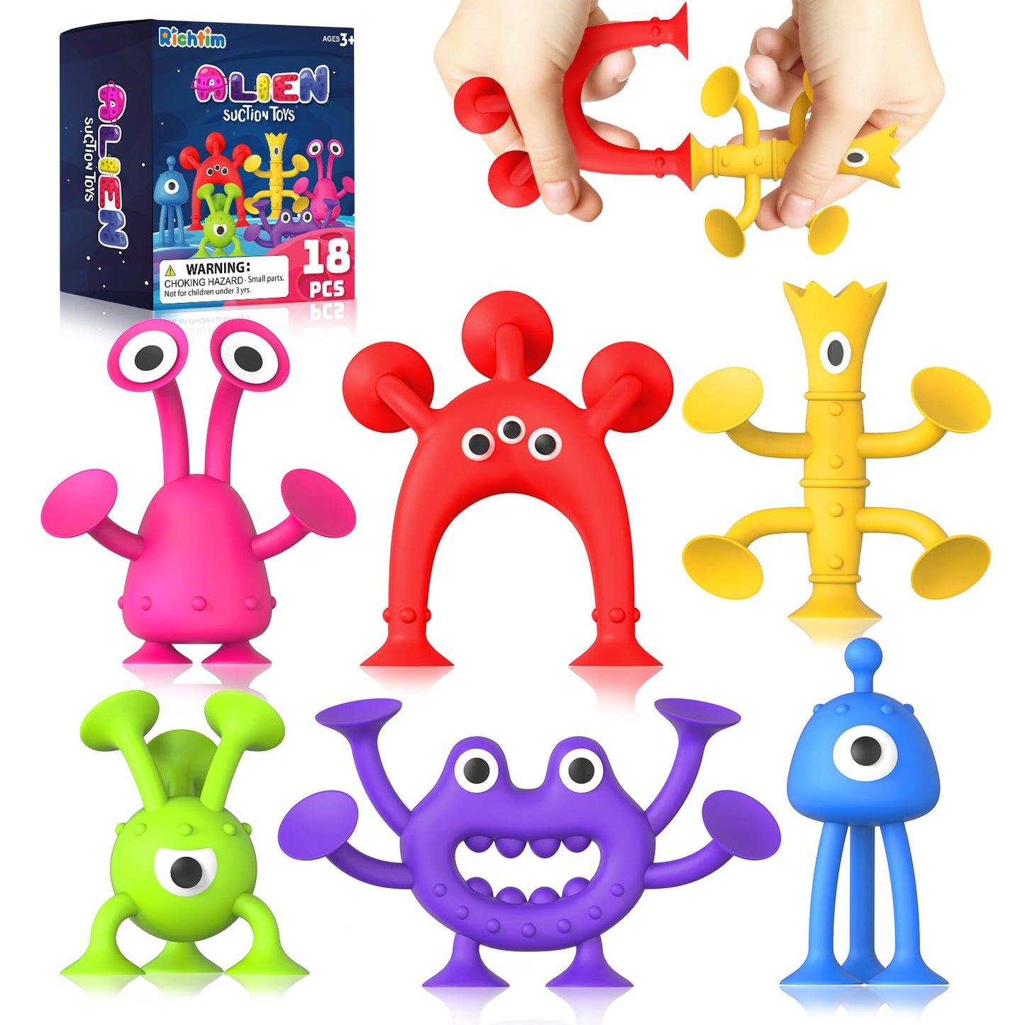 Richtim Suction Toy Toddler Bath Set – 18-Piece No-Hole Silicone Sensory Toys for Kids