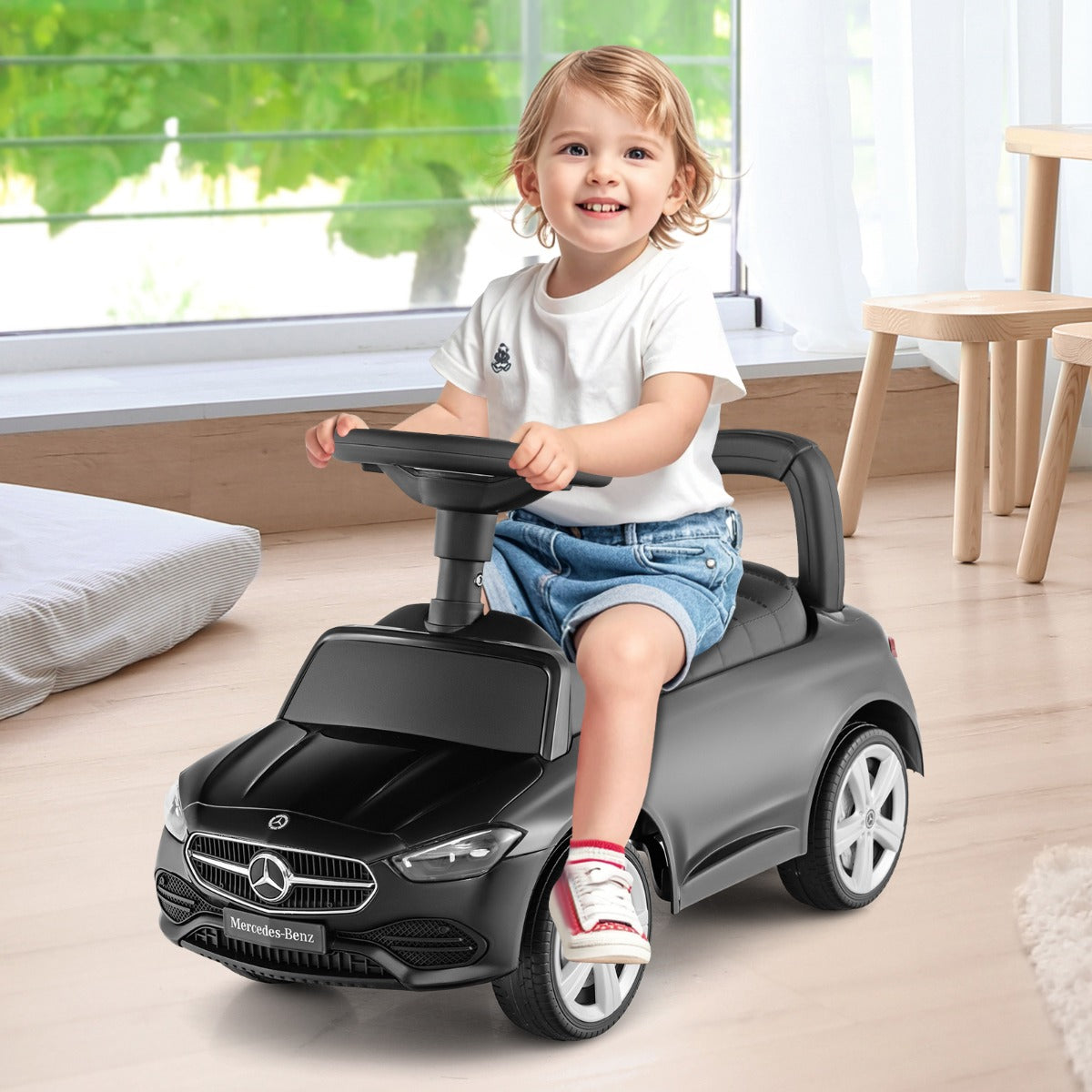 Ride on Sliding Car with Steering Wheel with Horn and Engine Sound-Black