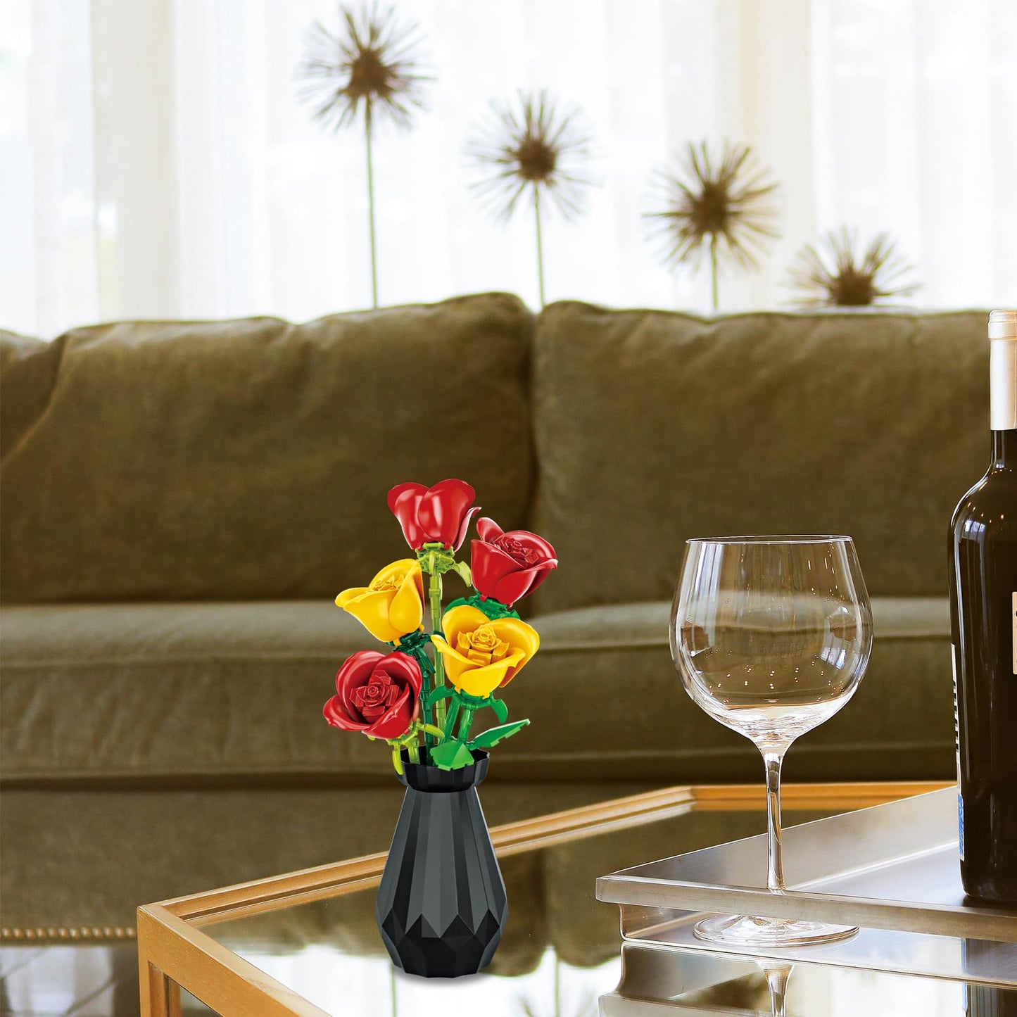 RIESEK Rose Bouquet Building Set – 249-Piece Flower Block Kit with Vase | Creative Gift for Adults