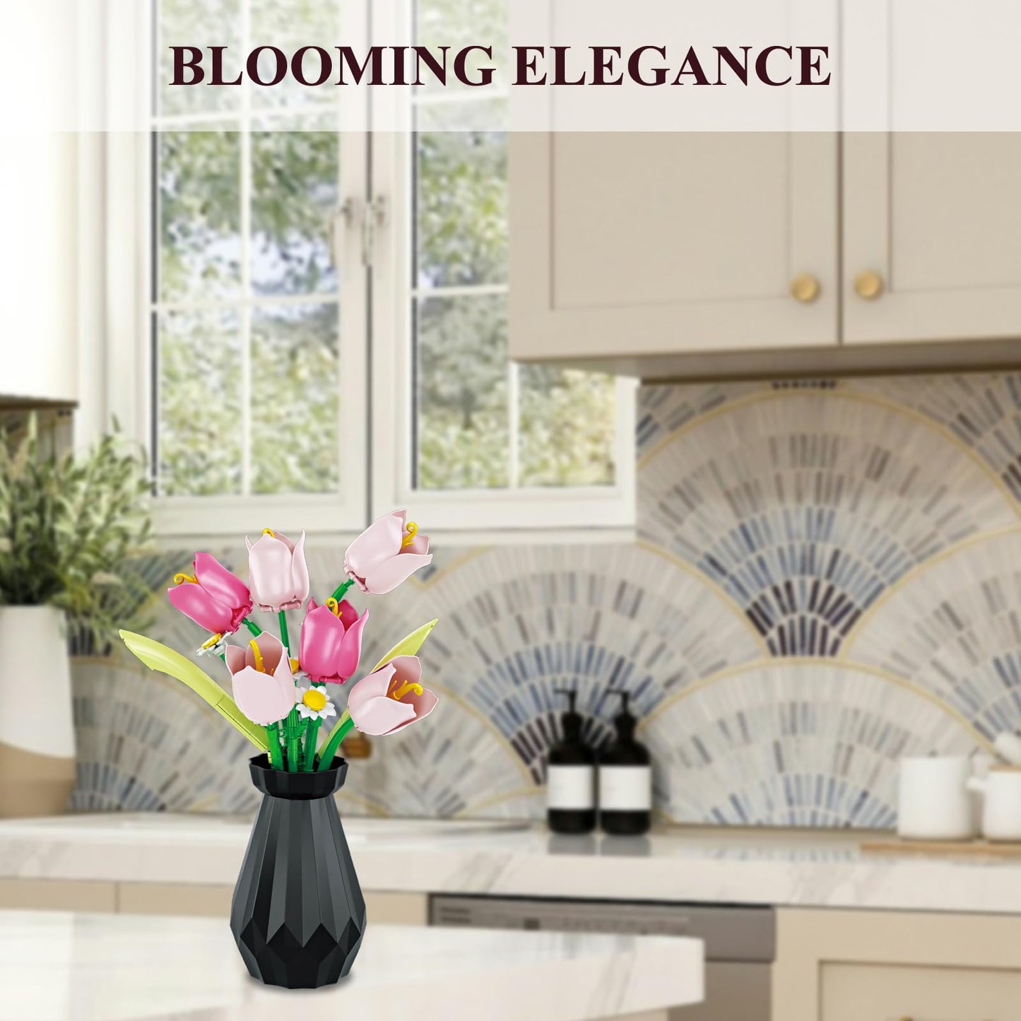 RIESEK Tulip Bouquet Building Set with Vase – Adult Craft Gift Kit