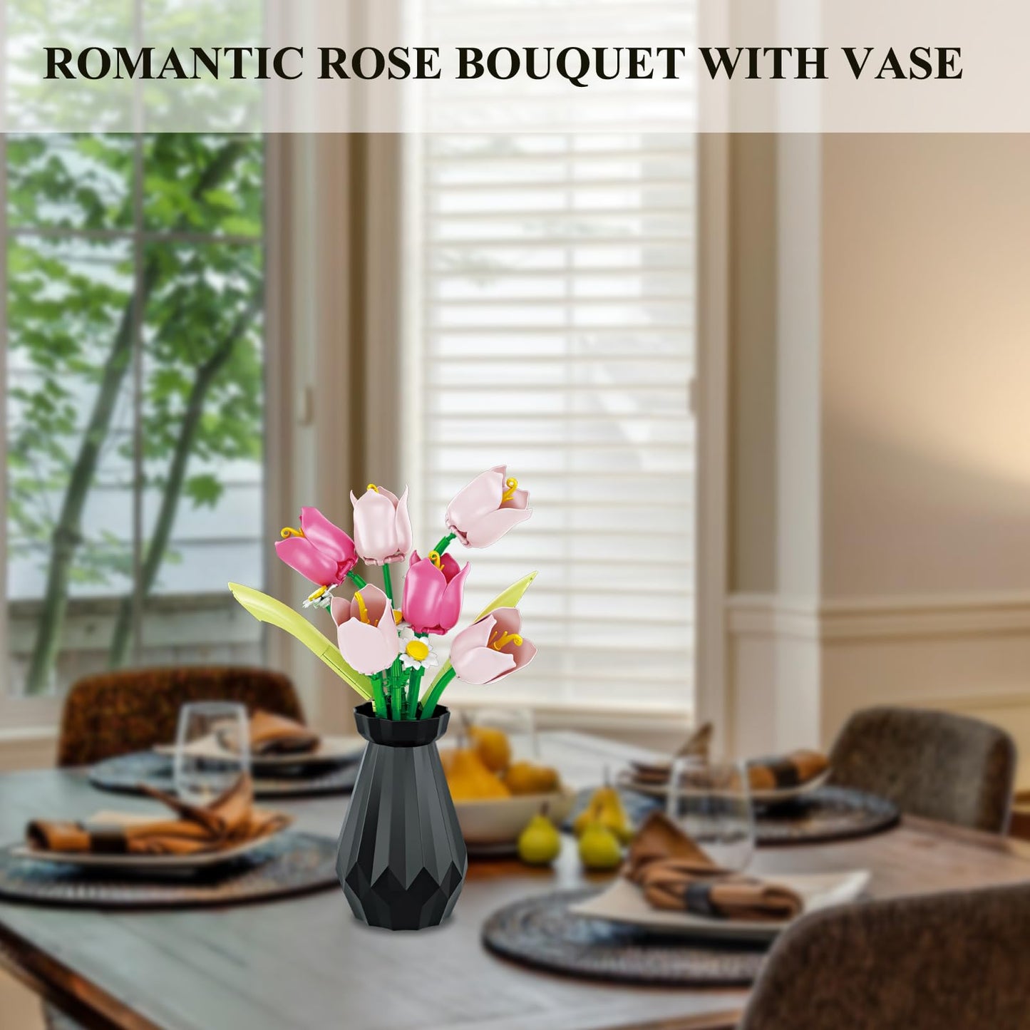 RIESEK Tulip Bouquet Building Set with Vase – Adult Craft Gift Kit