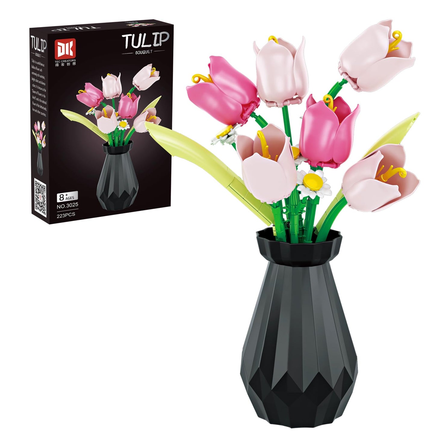 RIESEK Tulip Bouquet Building Set with Vase – Adult Craft Gift Kit