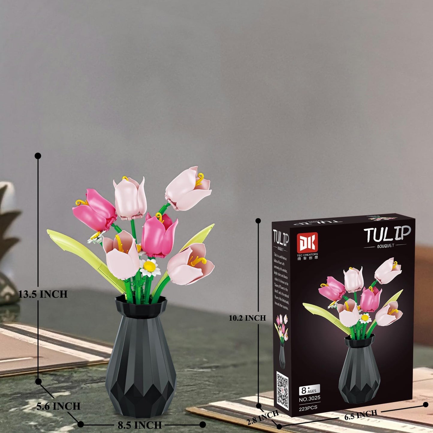 RIESEK Tulip Bouquet Building Set with Vase – Adult Craft Gift Kit