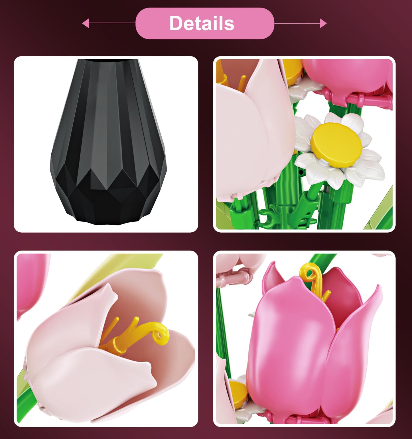 RIESEK Tulip Bouquet Building Set with Vase – Adult Craft Gift Kit